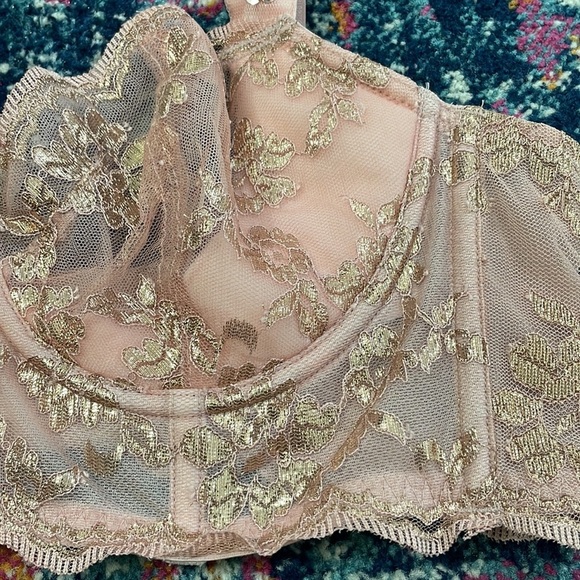 Victoria’s Secret Elegant Sparkly Pink Metallic Floral Sequins Dream Angels Bra - Picture 2 of 11